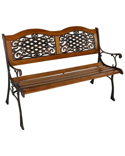 SUNNYDAZE SUNNYDAZE 2-PERSON IVY CROSSWEAVE OUTDOOR CAST IRON WOOD GARDEN PATIO BENCH
