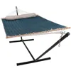 SUNNYDAZE 2-PERSON OUTDOOR QUILTED FABRIC HAMMOCK WITH SPREADER BARS WITH FREESTANDING STAND AND DETACHABLE PI