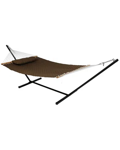 Sunnydaze 2-person Quilted Designs Spreader Bar Hammock With 12' Stand In Brown