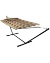 Sunnydaze 2-person Quilted Fabric Spreader Bar Hammock W/ 12' Stand -sandy Beach In Brown