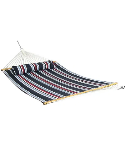 Sunnydaze 2-person Quilted Spreader Bar Hammock Bed And Pillow In Blue