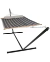Sunnydaze 2-person Quilted Spreader Bar Hammock Bed W/ 15' Stand In Grey