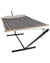 Sunnydaze 2-person Quilted Spreader Bar Hammock Bed W/ Pillow In Grey