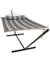Sunnydaze 2-person Quilted Spreader Bar Hammock Bed With 12' Stand In Blue