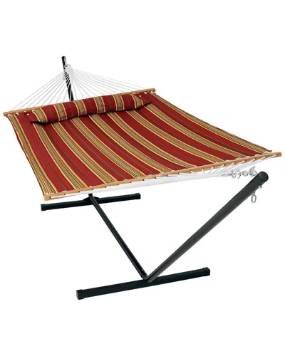 Sunnydaze 2-person Quilted Spreader Bar Hammock Bed With 12' Stand In Red