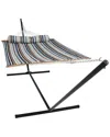 SUNNYDAZE SUNNYDAZE 2-PERSON QUILTED SPREADER BAR HAMMOCK BED WITH 15' STAND