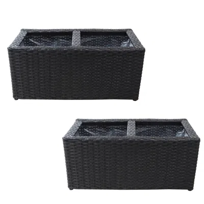 Sunnydaze 2-section Rectangle Polyrattan Indoor Planters - 21.5" W X 11.5" D X 9.25" H - 2-pack