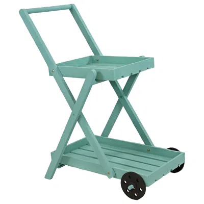 Sunnydaze 2-tier Fir Wheeled Planter Stand - 34" H - Robin Egg Blue In Green