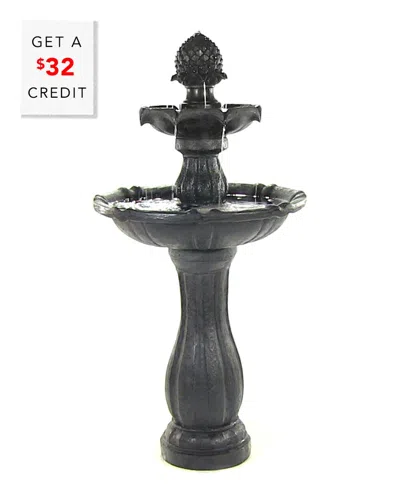 Sunnydaze 2-tier Pineapple Solar Outdoor Water Fountain W/ Battery With $32 Credit In Black