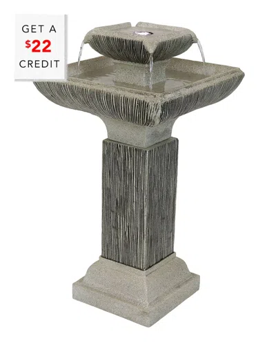 SUNNYDAZE SUNNYDAZE 2-TIER SQUARE BIRD BATH OUTDOOR WATER FOUNTAIN 25IN FEATURE WITH LEDS WITH $22 CREDIT