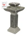 Sunnydaze 25" H Electric Resin 2-tier Outdoor Square Bird Bath Water Fountain With Led Lights In Grey