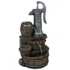 Sunnydaze Cozy Farmhouse Pump And Barrels Outdoor Fountain With Led Lights