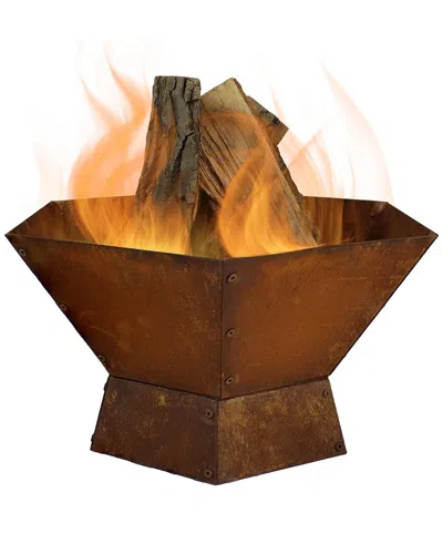 Sunnydaze 23in Fire Pit Steel With Oxidized Rustic Finish And Hexagon Shape In Brown