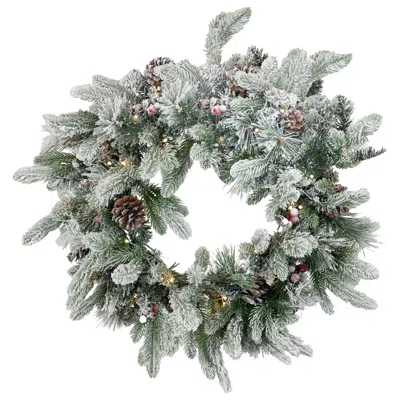 Sunnydaze 24" Diameter Indoor Or Outdoor Pvc Christmas Wreath With Pinecones And Berries - Flocked