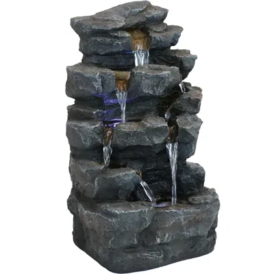 Sunnydaze 24"h Electric Polyresin Grotto Falls Outdoor Water Fountain With Led Lights In Grey