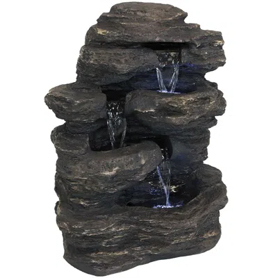 Sunnydaze 39"h Electric Polystone Rock Falls Waterfall Outdoor Water Fountain With Led Lights