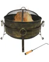Sunnydaze 24in Fire Pit Steel With Black Finish Cauldron Style With Spark Screen In Black