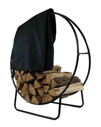 Sunnydaze 24in Tubular Steel Log Hoop And Cover Combo Fireplace Firewood Rack In Black