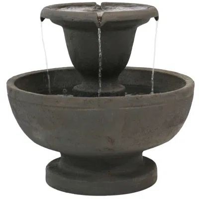 Sunnydaze 25"h Electric Polyresin 2-tier Streaming Falls Outdoor Water Fountain In Black