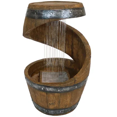 Sunnydaze 25"h Electric Resin Spiraling Barrel Outdoor Water Fountain With Led Lights In Brown