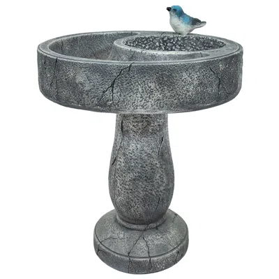 Sunnydaze 27" H Bird Bath With Birdseed Feeder Compartment In Gray