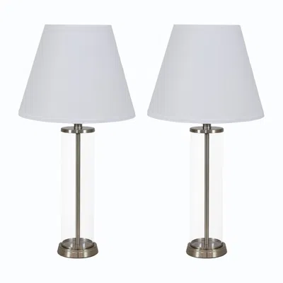 Sunnydaze 27.75" H Glass Cylinder Table Lamp Set Of 2 With Shade In White