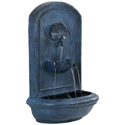 Sunnydaze 27"h Solar-powered With Battery Pack Polystone Seaside Outdoor Wall-mount Water Fountain In Blue