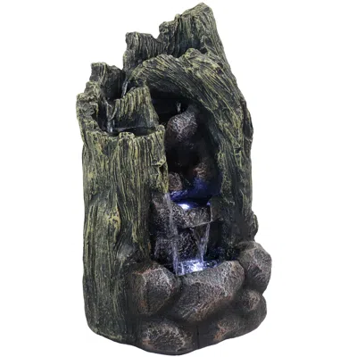 Sunnydaze 28"h Electric Glass Reinforced Concrete Cavern Of Mystery Outdoor Water Fountain With Led Light