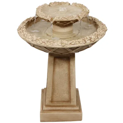SUNNYDAZE 28"H ELECTRIC POLYRESIN 2-TIER BEVELED FLOWER OUTDOOR BIRD BATH WATER FOUNTAIN