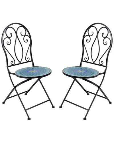 Sunnydaze 2-pack Mosaic Tile Iron Bistro Chairs In Black