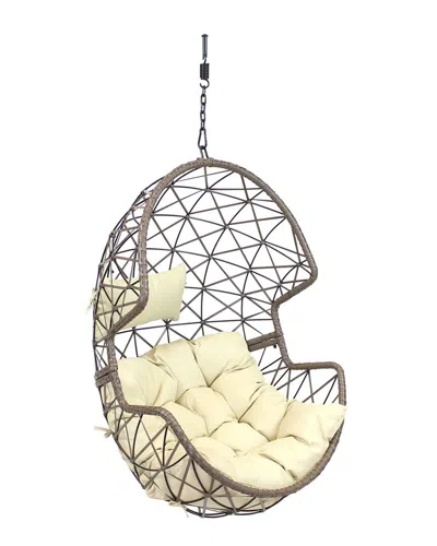 Sunnydaze 2pc Outdoor Lorelei Hanging Basket Egg Chair Swing With Cushions &  Headrest In White
