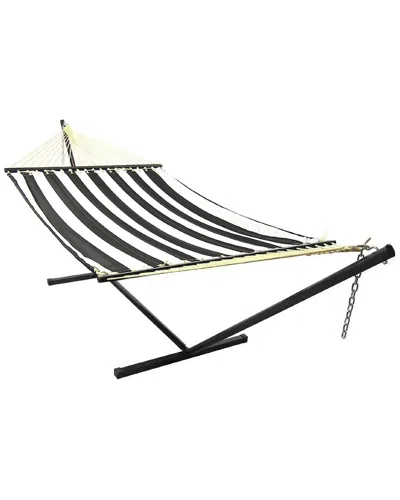 Sunnydaze 2-person Quilted Spreader Bar Hammock & Pillow In Black