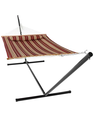 Sunnydaze 2-person Quilted Spreader Bar Hammock Bed With 15' Stand In Brown