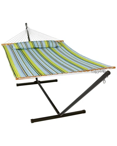 Sunnydaze 2-person Quilted Spreader Bar Hammock With 12' Stand In Blue