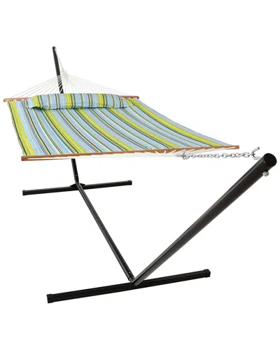 Sunnydaze 2-person Quilted Spreader Bar Hammock With 15ft Stand In Green