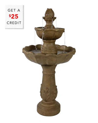 Sunnydaze 2-tier Blooming Flower Outdoor Water Fountain 38in Garden Feature With $25 Credit In Brown