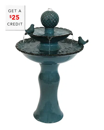 Sunnydaze 2-tier Resting Birds Ceramic Outdoor Water Fountain 27in Garden Feature With $25 Credit In Blue