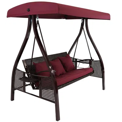 Sunnydaze 3-person Steel Patio Swing With Side Table In Red