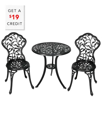 Sunnydaze 3-piece Outdoor Cast Aluminum Patio Garden Furniture Bistro Set With $19 Credit In Black