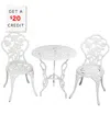 Sunnydaze Flower Design Cast Aluminum Bistro Set With Cast Iron Legs, White, 3pc In White