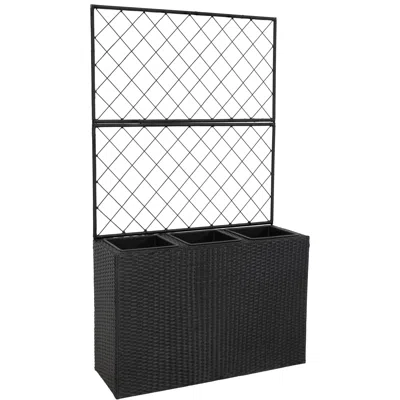 Sunnydaze 3-section Wicker Planter Box With Trellis For Indoor Or Outdoor Use - Black