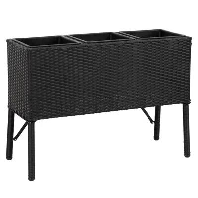 Sunnydaze 3-section Wicker Raised Planter Bed For Indoor Or Outdoor Use - Black