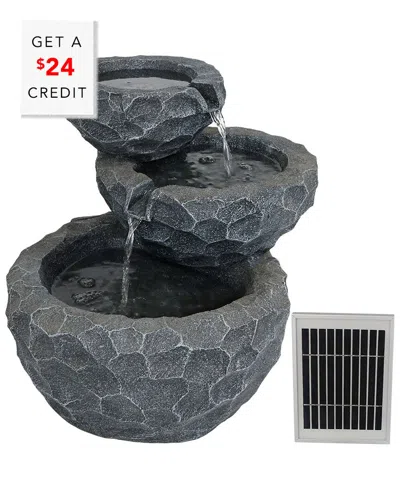 SUNNYDAZE SUNNYDAZE 3-TIER CHISELED BASIN SOLAR FOUNTAIN WITH BATTERY BACKUP WITH $24 CREDIT