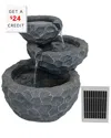 Sunnydaze Outdoor 3-tier Chiseled Basin Solar Powered Water Fountain With Battery Backup And Submersible Pump  In Grey