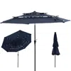Sunnydaze 3-tier Outdoor Patio Umbrella With Polyester Canopy, Solar Led Lights, Push Button Tilt And Crank -