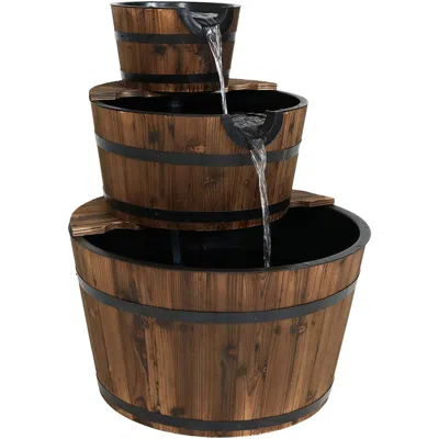 Sunnydaze 30"h Electric Wood Rustic Farmhouse Style 3-tier Barrel Outdoor Water Fountain In Brown