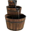 Sunnydaze 30"h Electric Wood Rustic Farmhouse Style 3-tier Barrel Outdoor Water Fountain