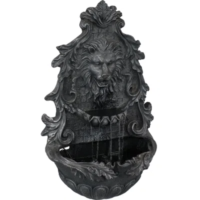 Sunnydaze 30"h Solar-powered With Battery Pack Polyresin Stoic Courage Lion Head Outdoor Wall-mount Fountain In Grey