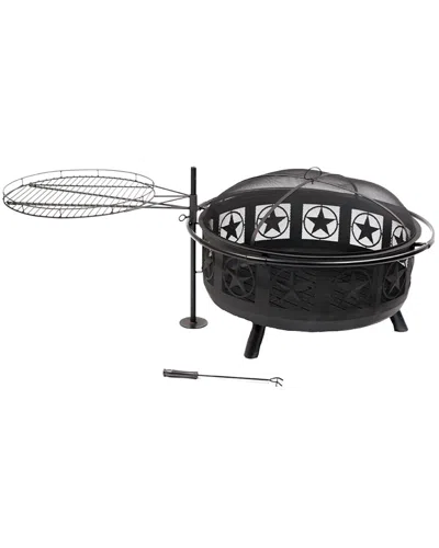 Sunnydaze 30in Fire Pit Black Steel All Star With Coo Grate And Spark Screen