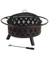 Sunnydaze 30in Fire Pit Steel With Bronze Finish Crossweave With Spark Screen In Bronze